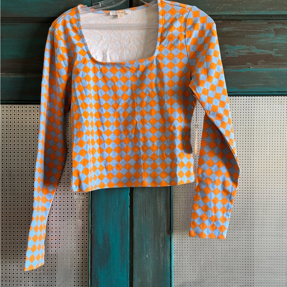 Stylish Blue & Orange Checkered Crop Top for Women